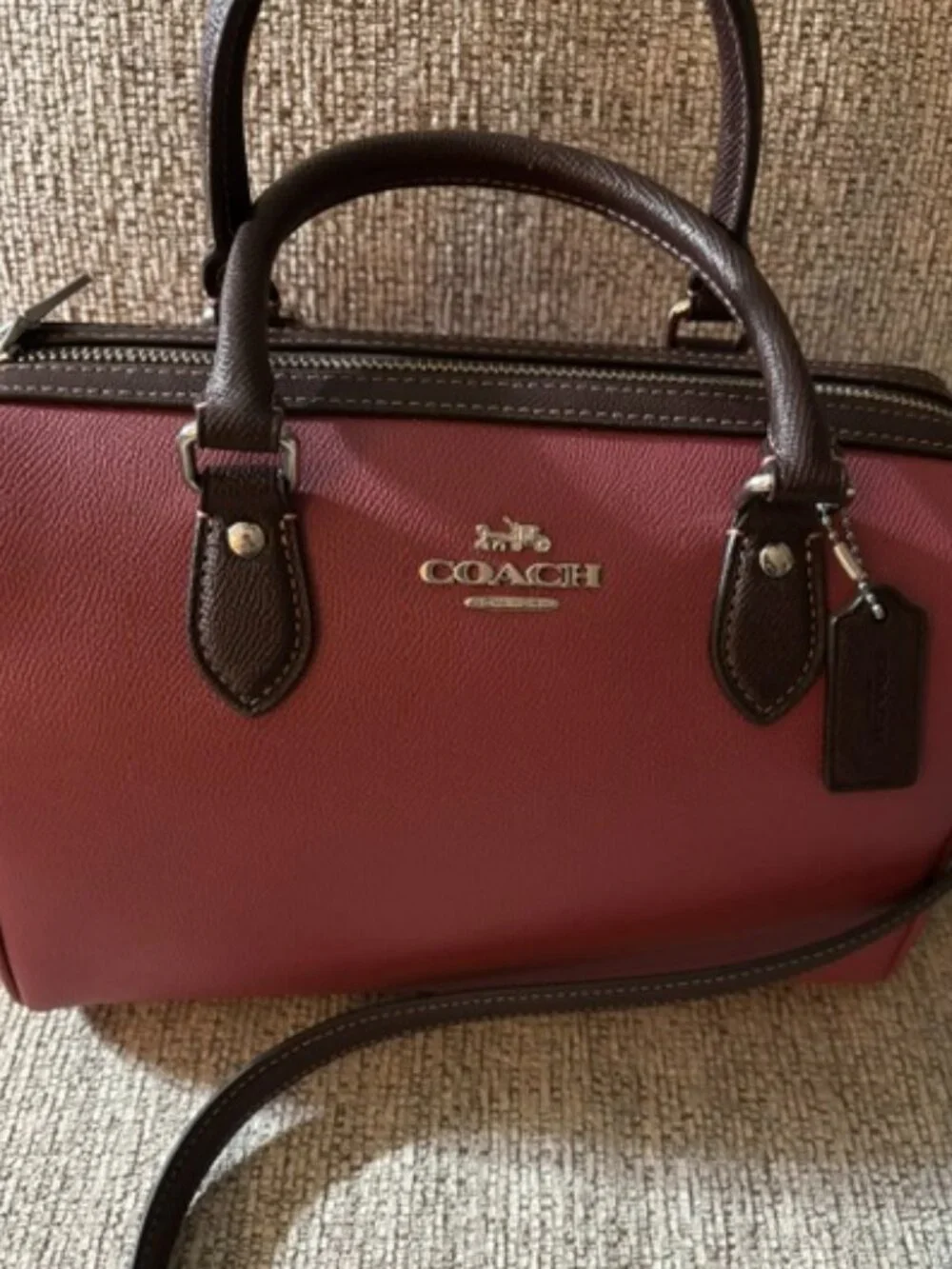 Coach NWOT Rowan Leather Satchel Raspberry Pink/Brown Adjustable Crossbody Strap